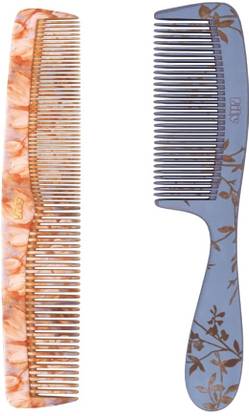 LILY Printed Long Handle Fine Tooth Comb with Dressing Combs Set of 2