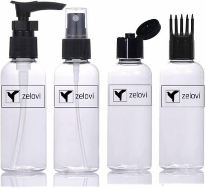 zelovi 4-Pieces 100ml Empty Spray/Pump Bottles with Flip Top Lids and Applicator Bottle