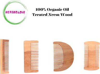 HERBAGLOW Neem Wood Comb for Beard, Lice Removal & Shampooing