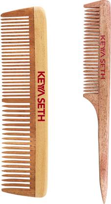 KEYA SETH AROMATHERAPY Handmade Neem Wooden Comb for Women Detangling,Hair Growth,Dual&Wide Tooth Combo