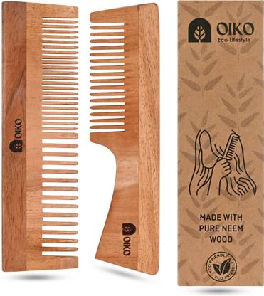 OIKO Neem wood hair combs pack of 2