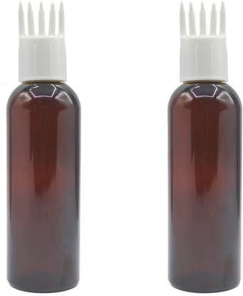 PHARCOS 100ML Amber Bottle + Hair Root Applicator (White) + Flip Top Cap + Plug for applying Hair Oil,Shampoos, DIY care and Medicine Directly on Scalp and Hair Roots ( Leak Proof ) Pack of 2