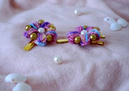 finexfab Pink Multicolor Crochet Flower Hair Clip