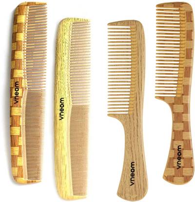 vneom Designer Wooden Print Hair Comb (Combo Pack of 4) for Hair Styling & Dressing