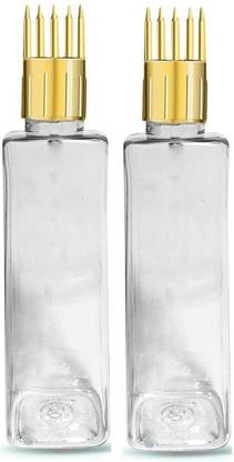 PHARCOS 100ML Transparent Square Bottle + Hair Root Applicator (Gold) + Flip Top Cap + Plug for applying Hair Oil,Shampoos, DIY care and Medicine Directly on Scalp and Hair Roots ( Leak Proof ) Pack of 2