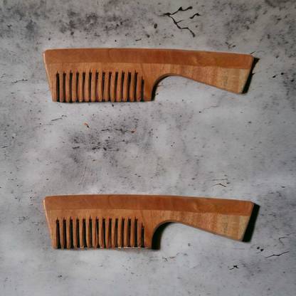 MICLAC Wooden comb with handle combo set (pack of 2)
