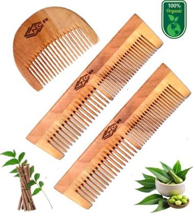 ncr 100%Handmade Organic Neem Wooden Comb Anti- Dandruff L2&MC1 Comb