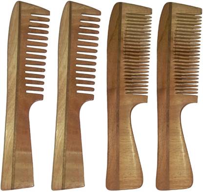 Ginni Marketing Combo of 4 Neem Wood Combs ( medium and baby detangler)
