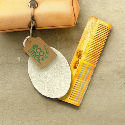 Eco with me Natural Loofah(Body scrubber),Neem Wooden Comb (Regular comb) combo