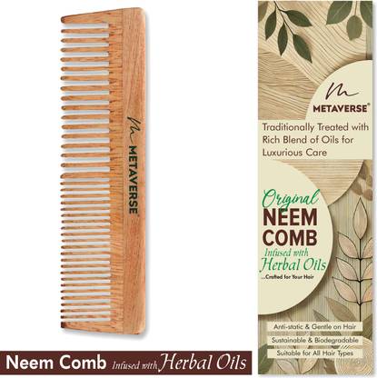 METAVERSE Original Neem Wooden Comb | Hair Growth & Anti-Dandruff | Herbal Oils Infused