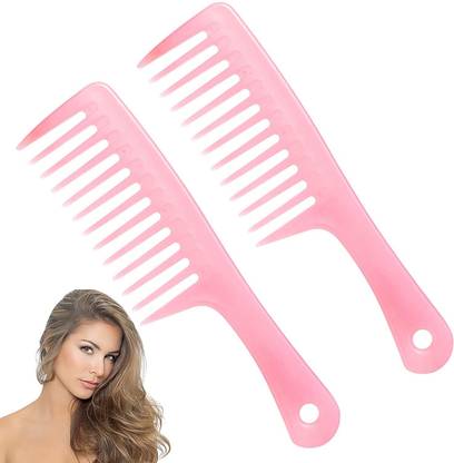 Xester 2Pcs Long Large Wide Tooth Salon Shampoo Hair Comb for Women & Men (Pink)