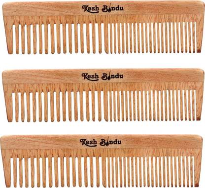 KeshBindu Neem Wood Combs 100% Handmade, Anti- Dandruff pack of 3