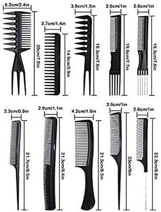 hipbrat Salon Kit Combs Cumb Come Hair Comp - Combo Set of 10; Black