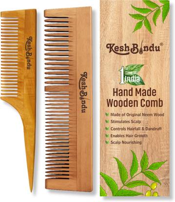 KeshBindu Neem Wood Combs 100% Handmade, Anti- Dandruff C3 & C4 Comb