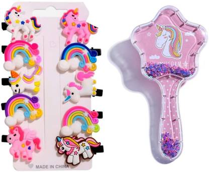 FATFISH Unicorn Star Comb & Unicorn Clips (10 pcs) combo