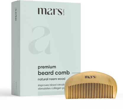 mars by GHC Wooden Beard Comb | Made With Neem Wood | Better Beard Shape | Pocket Size