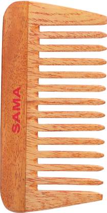 sama Wide Tooth Neem Wooden Comb Detangling, Hair Growth & Frizz Control (Small)