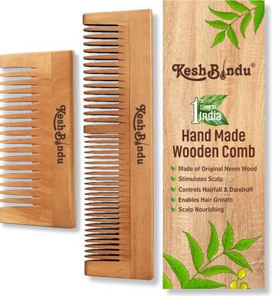 KeshBindu Neem Wood Combs 100% Handmade, Anti- Dandruff C2 & C4 Comb