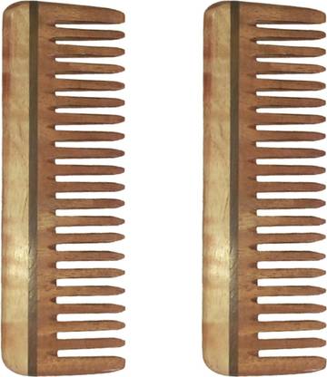 Ginni Marketing Combo of 2 Neem Wood Combs (Medium detangler-6")