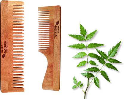 pure nature 2 Handmade Wooden comb 100% Natural Neem Wood (Pack Of 2)