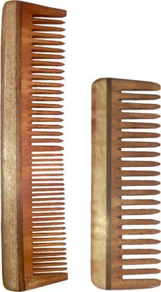 गिन्नी मार्केटिंग Combo of 2 Neem Wood Combs (regular -7.5" and medium detangler-6" )