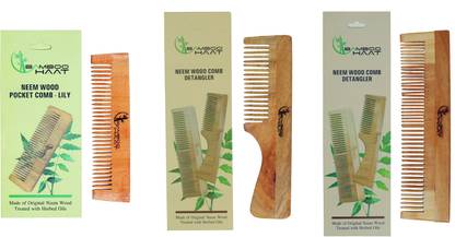 Bamboo Haat 3 Combs- 1 Detangler Comb, 1 Detangler Comb With Handle And 1 Lily Pocket Comb