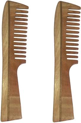 Ginni Marketing Combo of 2 Neem Wood Combs (detangler handle-7.5" )
