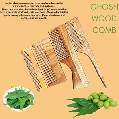 debojit Hand Made Large To Small Original Neem Wood Hair Combs Collection (Pack of 4) |