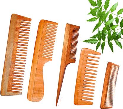DREAMWIND Neem Wooden Comb Set Of 5 for Women & Men Dandruff Remover |