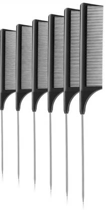 Yuvami's Pack of 6 Tail Comb Steel Pin Rat Tail Carbon Fiber Heat Resistant Teasing Combs