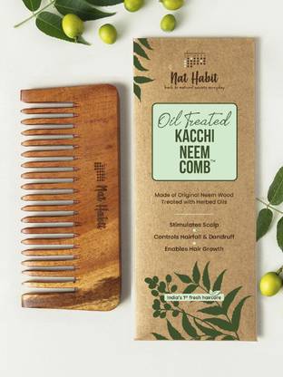 Nat Habit Oil Soaked Shampoo Neem Wooden Comb For Detangling (Small)