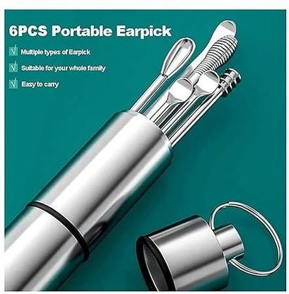 sksaless 6 Pcs Ear Cleansing Tool Set with Keychain Box | Earwax Removal Kit Hair Curler