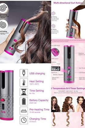 ASHVI CITY USB Rechargeable Automatic Wireless Electric Hair Curler L/R Rotating Hair Curler