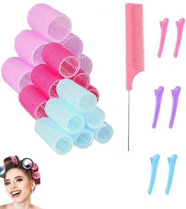 LAKSHMINARAYAN SALES 18 pcs Hair Curlers Rollers 6 Duckbill Clips for Long Hair & 1 Comb for woman Hair Curler