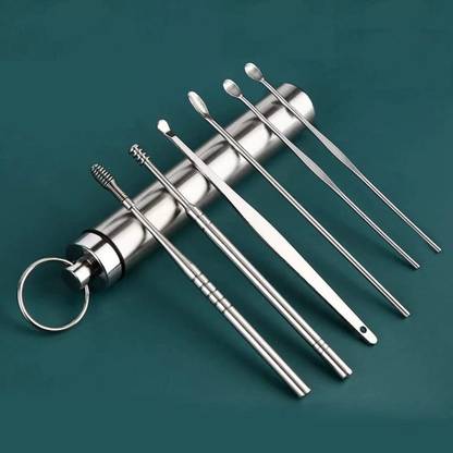 MBVTREADS 6 PCS Ear Cleansing Tool Set with Keychain Box Hair Curler