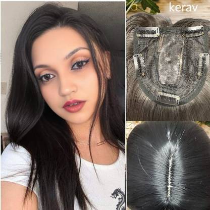 kerav Matt hair Women's Synthetic Middle Part Topper 4"x4"Brown  Extension Hair Extension