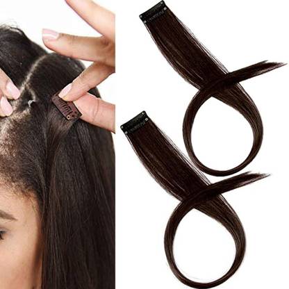 VIVIAN 2 Pcs Single Clip Synthetic  Side Covers Up Extension/Patch (Natural Brown) Hair Extension