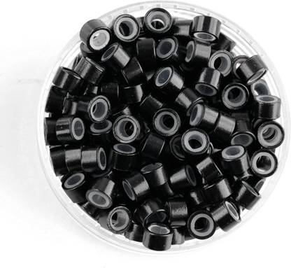 D-DIVINE 1000PCS Silicone Lined Micro Rings Links Beads for  Extensions (Black) Hair Extension