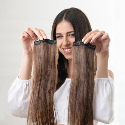 hair originals 100% Natural Human Clip in Side Patch For Women's- Light Brown, 16 Inches Hair Extension