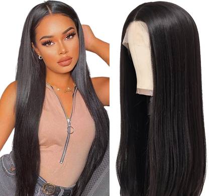 ABNITIO 100% Natural Front lace Wig for Women 28 inch Straight Natural Black Hair Extension