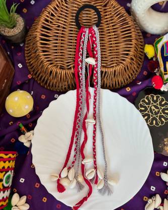 Pansy red, grey, and shell parandha: soft, tangle-free, lightweight, festival enhanced Hair Extension