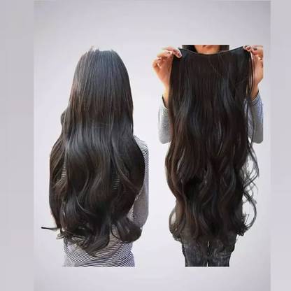 Longmax 5 Clips Based 22 inch Black Curly Premium Quality Synthetic  Extensions Hair Extension