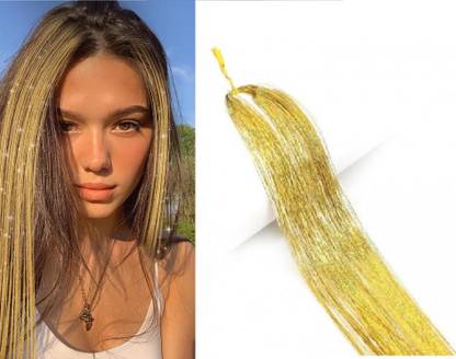 El Cabell sparkling Golden hair Tinsel Glitter highlights 40 inches for Women's & girl's Hair Extension