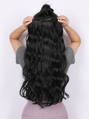 fashiontrend Women's & Girl's Curly/Wavy Natural Black Clip And Go 24 inch  Extension Hair Extension
