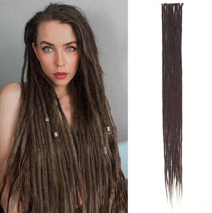 Getvock Dreadlock Extensions Thin 0.6cm Long Dreads Handmade Soft Synthetic 10 Strands Hair Extension