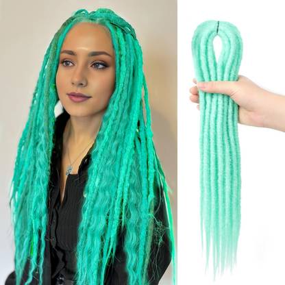 Blushia Dreadlock Extensions Synthetic Dreads 24inches 10 Strands (Green Color) Hair Extension