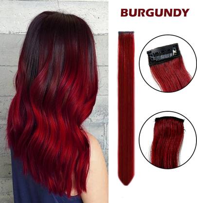 DreamExim Single Clip 18 Inch Human Streak Side Covers Up Extension Burgundy-Pack Of 2 Hair Extension