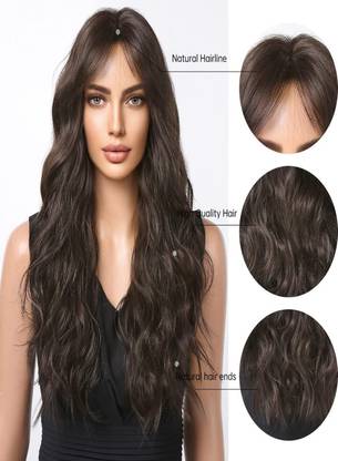 VAGHBHATT Long Wavy Brown  Wigs for Women Synthetic  Wig for Daily Use With Comb Hair Extension