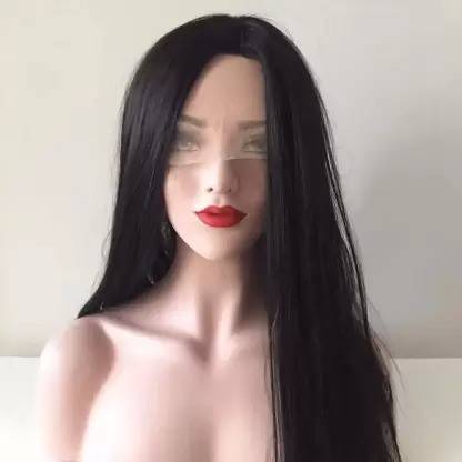 Hymaa Full Head Black Straight With Middle Part 24" Long  Wig For Women Hair Extension