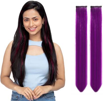 HAIR GENNIE Colour Streaks 100% Real Human  Women and Girls (5GM - 18" Purple) Hair Extension